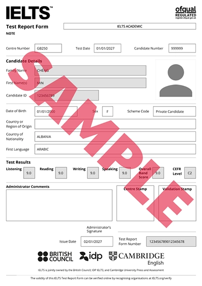 sample ielts test report form